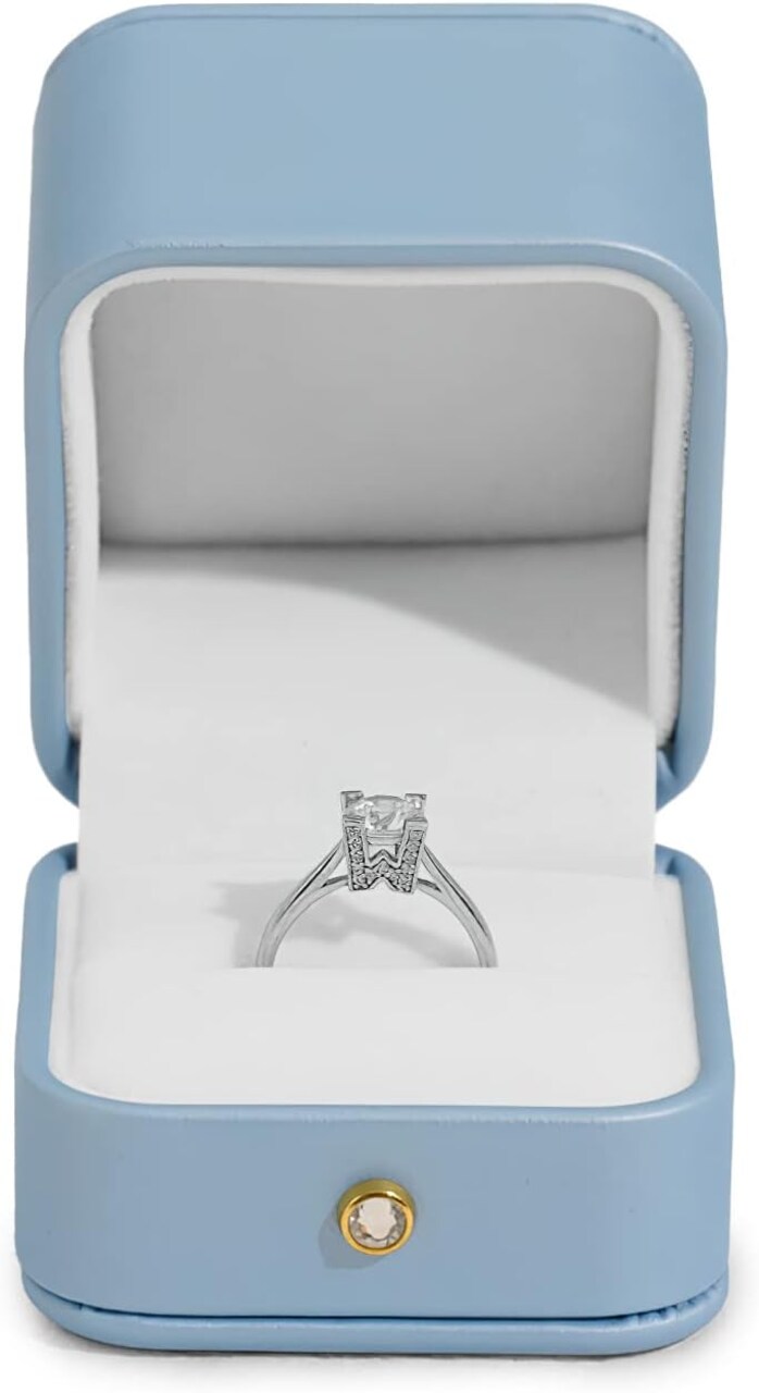 Elegant Sky Blue Ring Box Leather Engagement Ring Box Jewelry Gift Box for Wedding Proposal Velvet Interior Ring Case